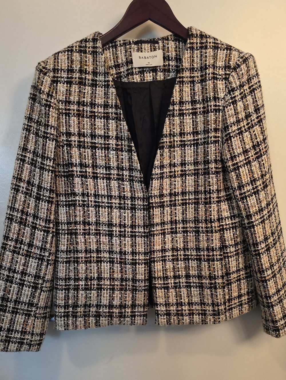 Babaton Black & White Tweed Collarless Blazer